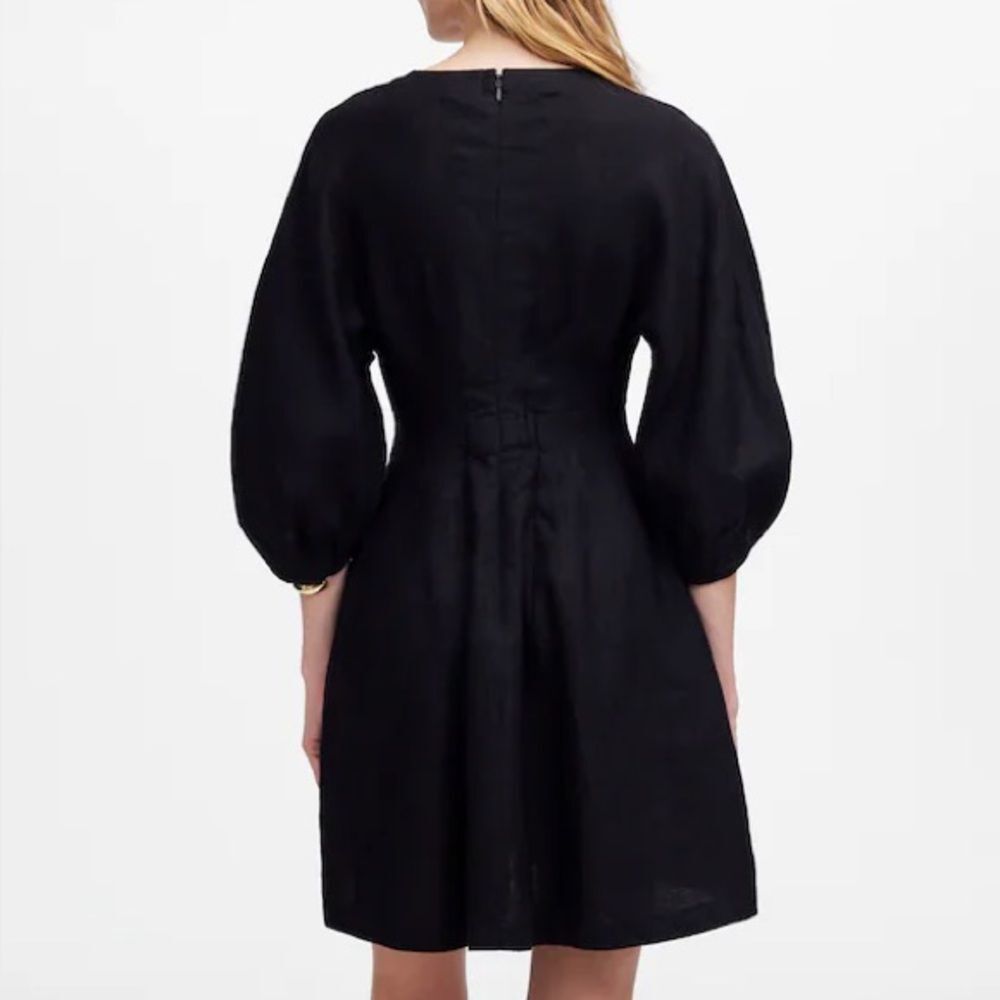 MADEWELL Black Splitneck Mini Dress in 100% Linen Size 8 - Picture 4 of 6